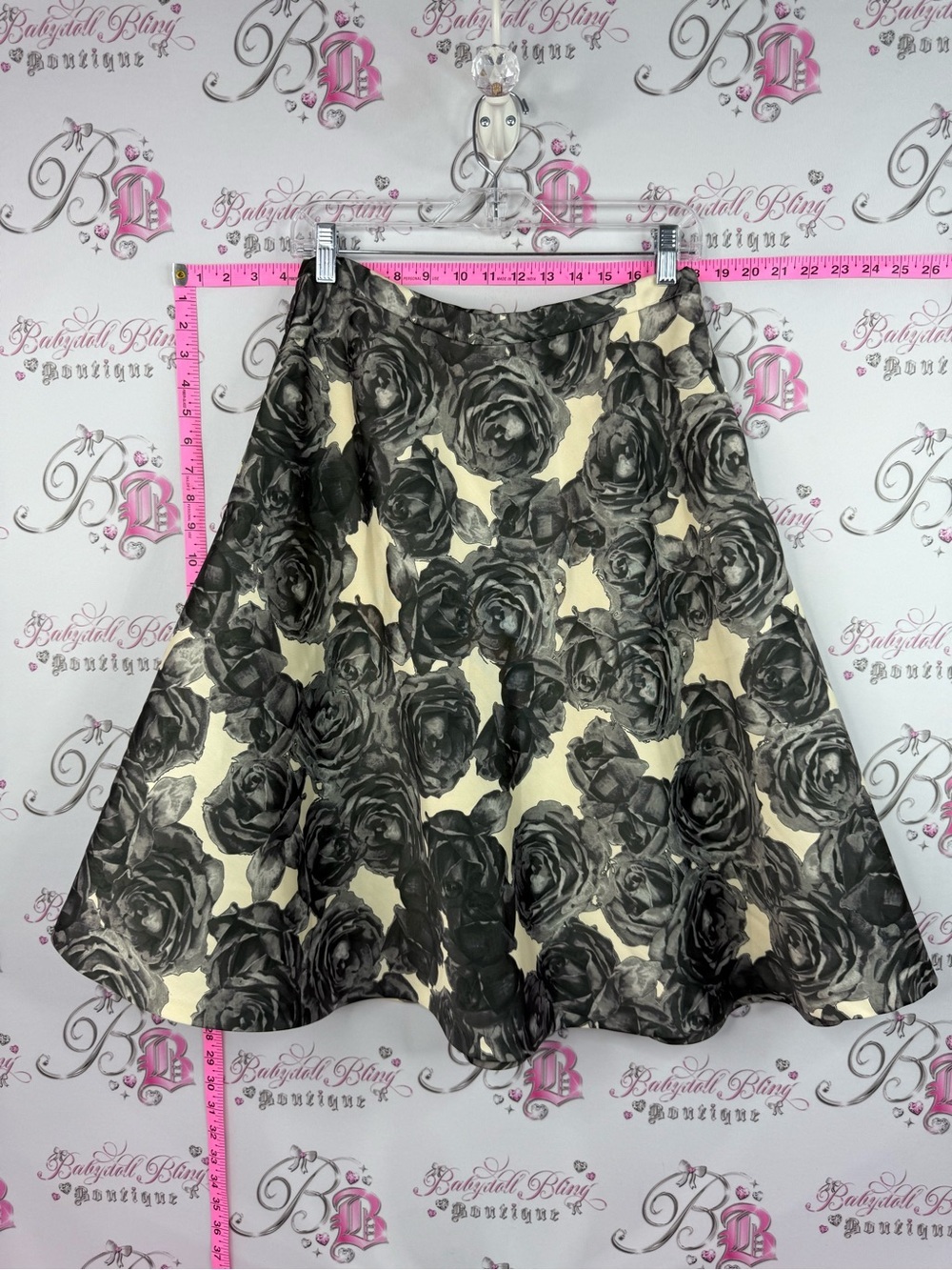 Lord & Taylor skirt Cream and Black Rose Print A-Line Skirt